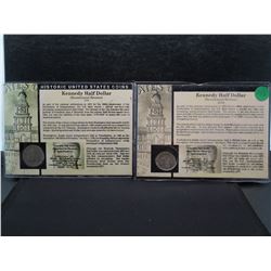 2 Kennedy half dollar coin sets on info cards