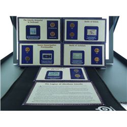 three Lincoln memorial cents stamps lot on info cards includes the legacy of Abraham Lincoln, signin