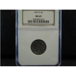 1937-d buffalo nickel graded ms 65