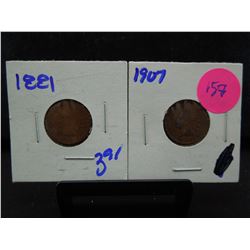 1881 and 1907 indian head cents