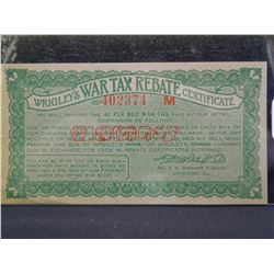 wrigley war tax rebate certificate