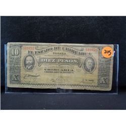 ten dollar bank note dated 1914 from chihuahua, mexico