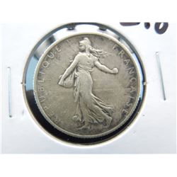 french silver 2 francs coin dated 1916
