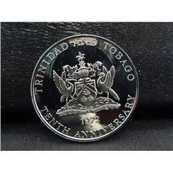 proof silver one dollar coin from trinidad and tobago dated 1972