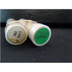 solid bu  rolls of memorial cents dated 1990-d and 1991-p