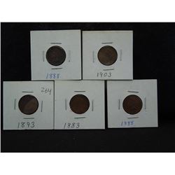5 indian head cents carded and dated