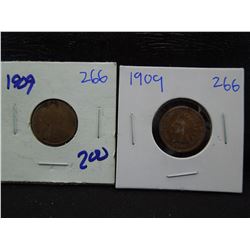1909 wheat cent and 1909 indian head cent