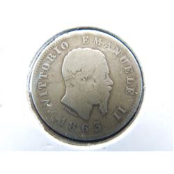 1863 italian silver one lire coin