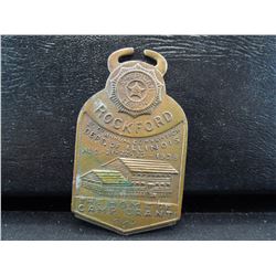 1938 american legion convention watch fob rockford, illinois " home of abraham lincoln"