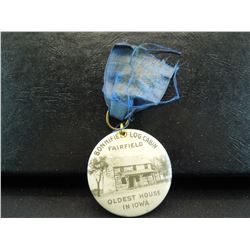 bonnieville log cabin in fair " oldest house in iowa " medal with ribbon