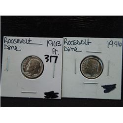 1946 and 1963 proof roosevelt dimes