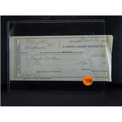 bill for for transportation from boston & albany railroad company dated 1874
