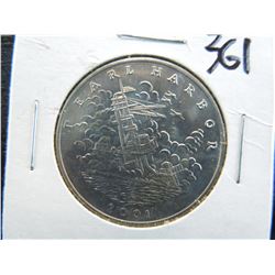 2001 five dollar coin from liberia with the battle of pearl harbor on the reverse