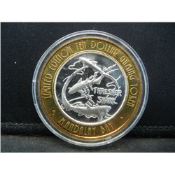 2002 Mandalay Bay (Las Vegas) $10 (.999) silver gambling token—Thresher Shark.   In capsule.