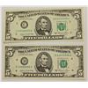 Image 1 : TWO 1981-A $5.00 FEDERAL RESERVE NOTES