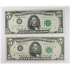 Image 1 : TWO 1974 $5.00 FEDERAL RESERVE STAR NOTES