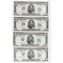 (4) 1950-B $5.00 FEDERAL RESERVE NOTES