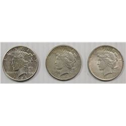(3) PEACE SILVER DOLLARS