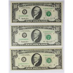 THREE $10.00 FEDERAL RESERVE NOTES: STAR NOTES: