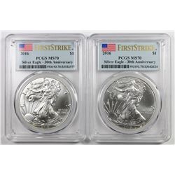 TWO 2016 AMERICAN SILVER EAGLES