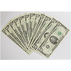 SET OF 12 1985 $5.00 FEDERAL RESERVE NOTES