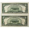 Image 2 : TWO 1934-D $5.00 FEDERAL RESERVE NOTES: