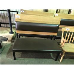 WOOD TOP BLACK METAL / LEATHER 2 PERSON RESTAURANT BENCH