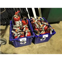 2 RECYCLING BINS OF ASSORTED FIRE EXTINGUISHERS