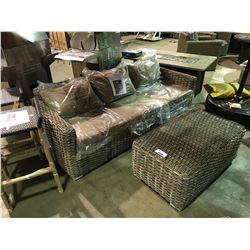 MY PATIO 4 PCS PLASTIC RATTAN OUTDOOR CONVERSATION SET WITH BROWN CUSHIONS INCLUDING: 3 SEAT SOFA,