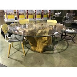 PHILLIP COLLECTION FAUX WOOD 60" ROUND GLASS TOP DINNING TABLE