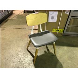 GREY LEATHER MODERN METAL / WOOD SIDE CHAIR