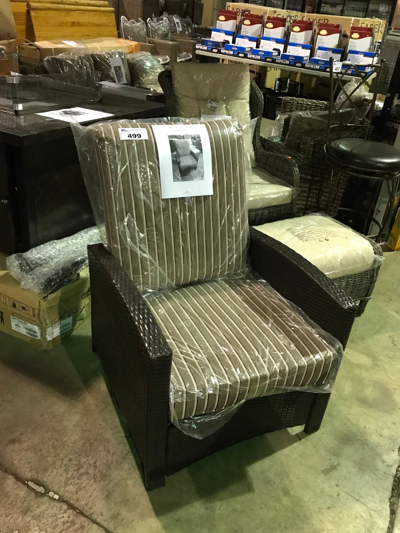 DARK RATTAN OUTDOOR PATIO RECLINING ARM CHAIR WITH CUSHIONS - Able Auctions