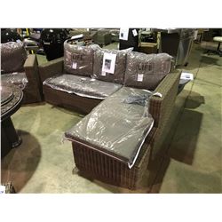 LIFE 3 PCS PLASTIC RATTAN OUTDOOR SECTIONAL SET WITH BROWN CUSHIONS INCLUDING: 3 SEAT SOFA LOUNGER