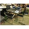 Image 1 : 36" SQUARE METAL BASE OUTDOOR PATIO TABLE WITH 3 MESH BACK METAL BASE ARM CHAIRS