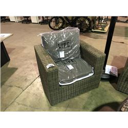 LIFE PLASTIC RATTAN OUTDOOR RECLINING ARM WITH BROWN CUSHIONS MSRP $900