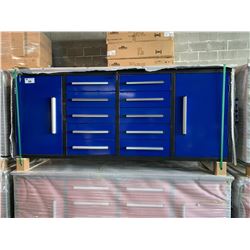 2020 BLUE STEELMAN 7FT WORK BENCH WITH 10 DRAWERS, 87W X 29 X39"H DRAWERS WITH LOCK AND