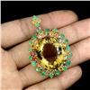 Image 1 : Natural Citrine Emerald Sapphire 122 Ct Pendant Brooch