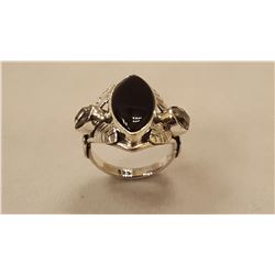 STUNNING BLACK ONYX AND HERKIMER DIAMOND RING