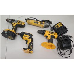 Qty 4 DeWalt Tools - DCF620 Drywall Screwgun, DC750 Drill/Driver, Charger, etc