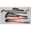 Image 1 : Qty 2 Bolt Cutters, Pipe Wrench, Sledgehammer & Crowbar