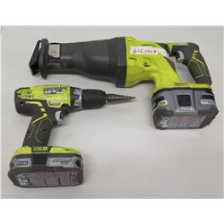 Qty 2 Ryobi Cordless Tools - P208B Drill Driver & P516 Reciprocating Saw