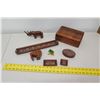 Image 2 : Qty 7 Carved Wood Pieces & Glass Frog - Trinket Boxes, Rhino, Puzzle Bird, etc