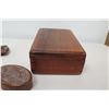 Image 8 : Qty 7 Carved Wood Pieces & Glass Frog - Trinket Boxes, Rhino, Puzzle Bird, etc