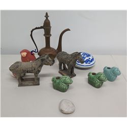 Misc Asian Décor - 2 Horses, Glazed Porcelain Animals, Pitcher, etc