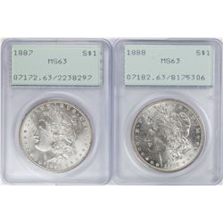 Lot of 1887-1888  $1 Morgan Silver Dollar Coins PCGS MS63 Old Green Rattler