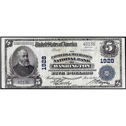 1902 PB $5 F & M of Washington, District of Columbia CH# 1928 National Currency Note