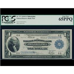 1918 $1 Philadelphia Federal Reserve Bank Note PCGS 65PPQ