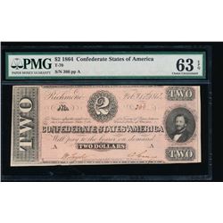 1864 $2 Confederate States of America Note PMG 63EPQ