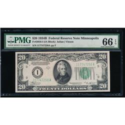 1934B $20 Minneapolis Federal Reserve Note PMG 66EPQ