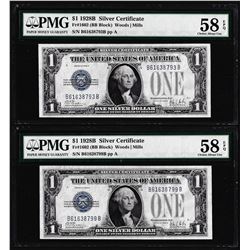 Lot of (2) 1928B $1 Silver Certificate Notes Fr.1602 PMG About Uncirculated 58EPQ
